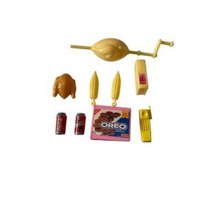 Lot Of 9 Barbie Doll Dollhouse Accessories Faux Rotisserie Chicken Coke Oreos Co